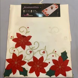 White Christmas Poinsettia Table Runner